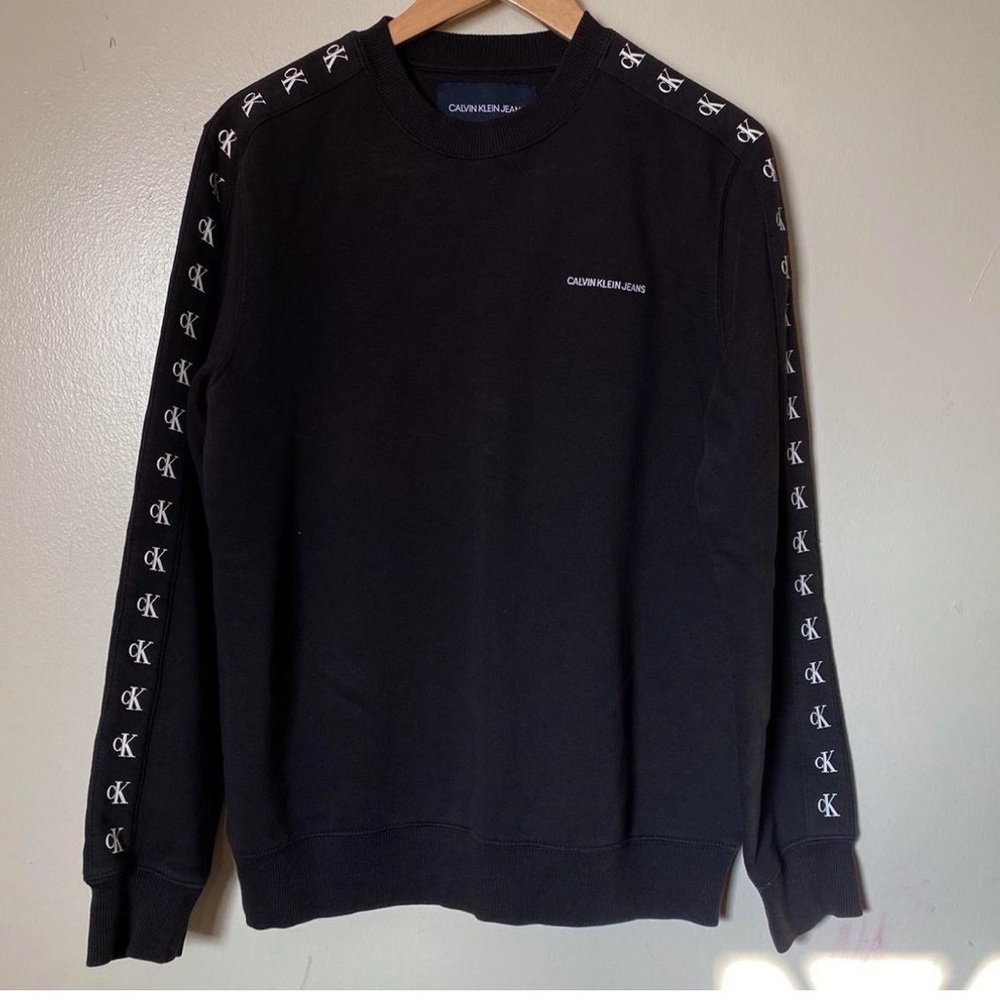 Calvin Klein Jeans Black Crewneck Sweatshirt with White CK Tape Size Medium